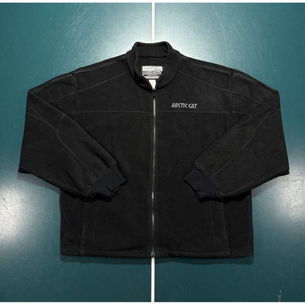 Vintage Artic Cat Fleece Full Zip Jacket Mens Large Black Embroidered Snowmobile